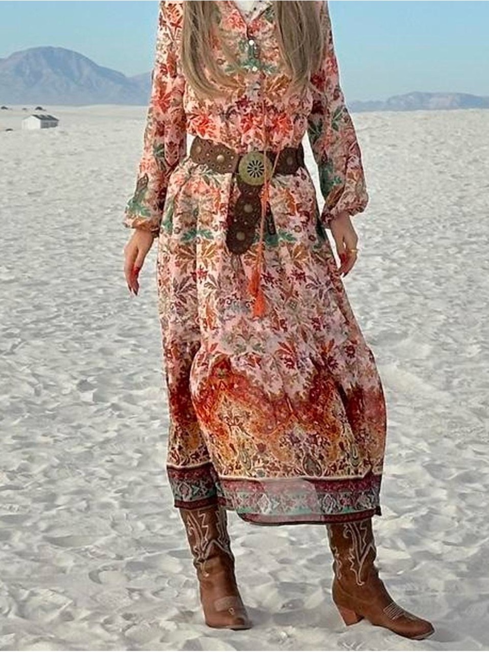Boho Floral Maxi Dress in Multi-Color